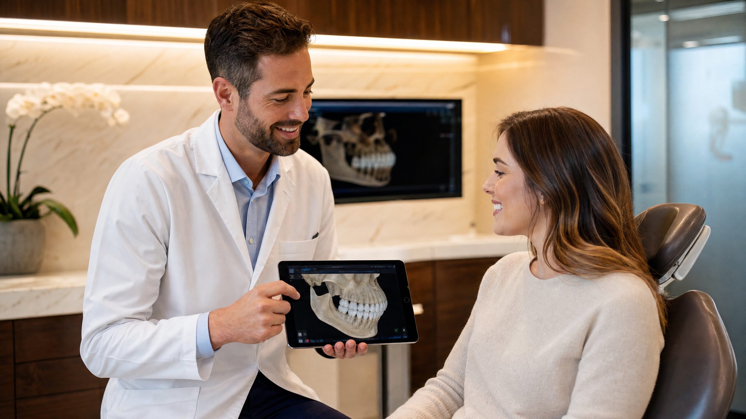 Dentist consulting with patient about dental implant treatment plan in Carmel Indiana