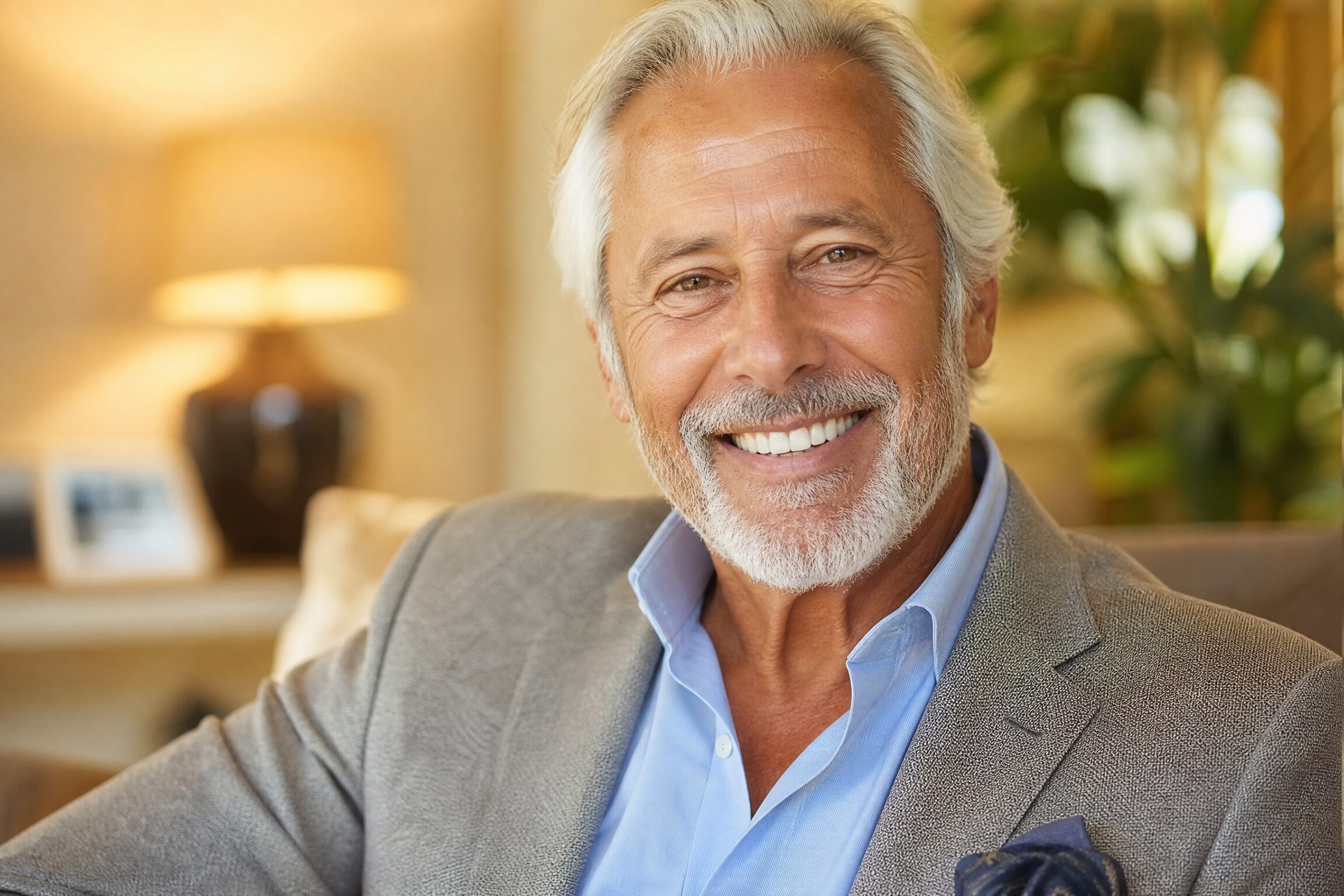Patient with radiant natural smile after All-on-X full arch implants at Carmel Family Dental