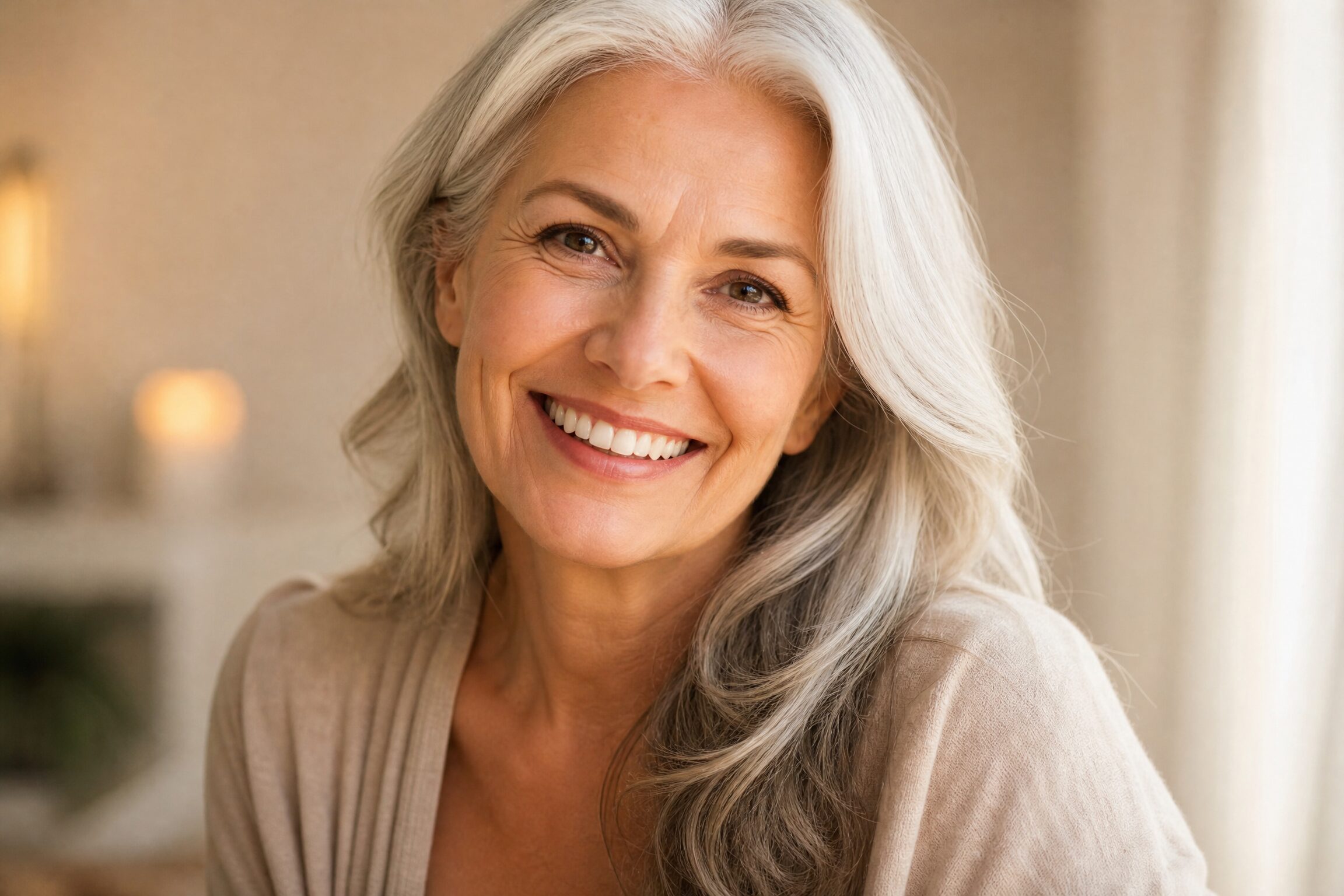 Patient smiling confidently after implant-supported dentures at Carmel Family Dental