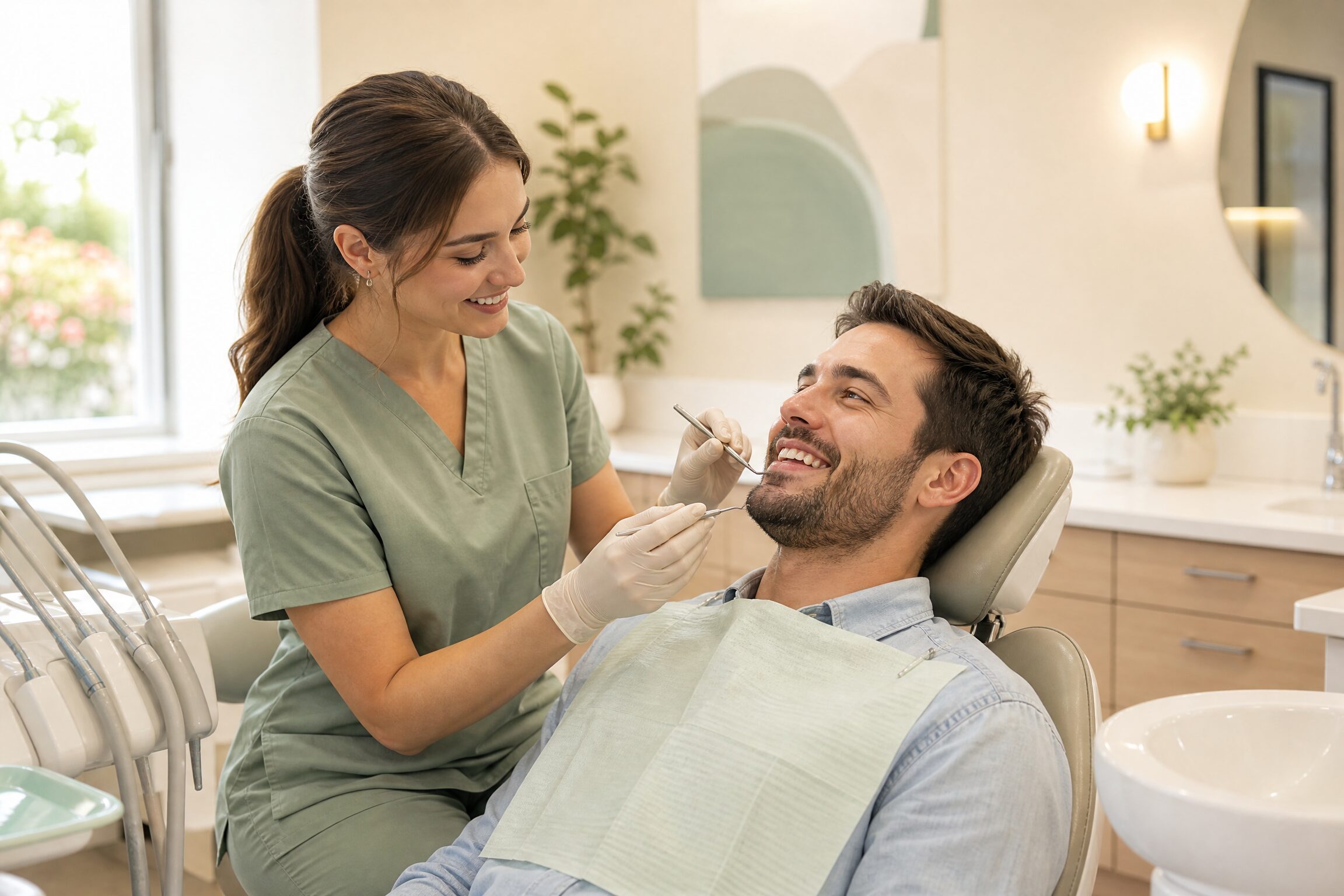 Dentist performing implant procedure