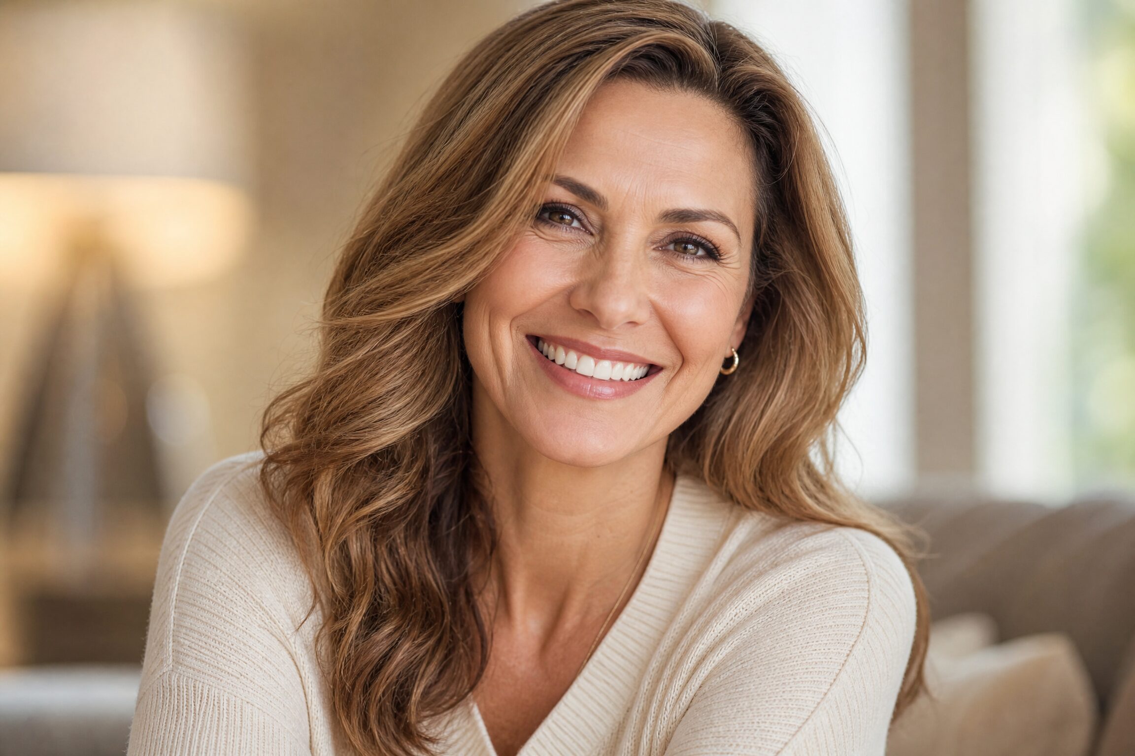 Patient with confident radiant smile after full mouth reconstruction at Carmel Family Dental