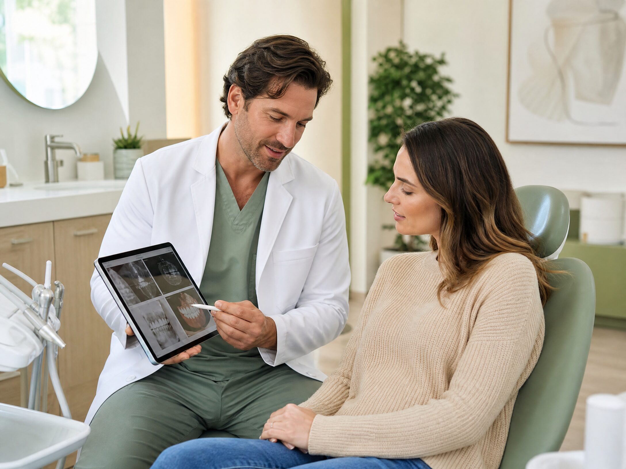 Dentist reviewing full mouth reconstruction treatment plan with patient at Carmel Family Dental