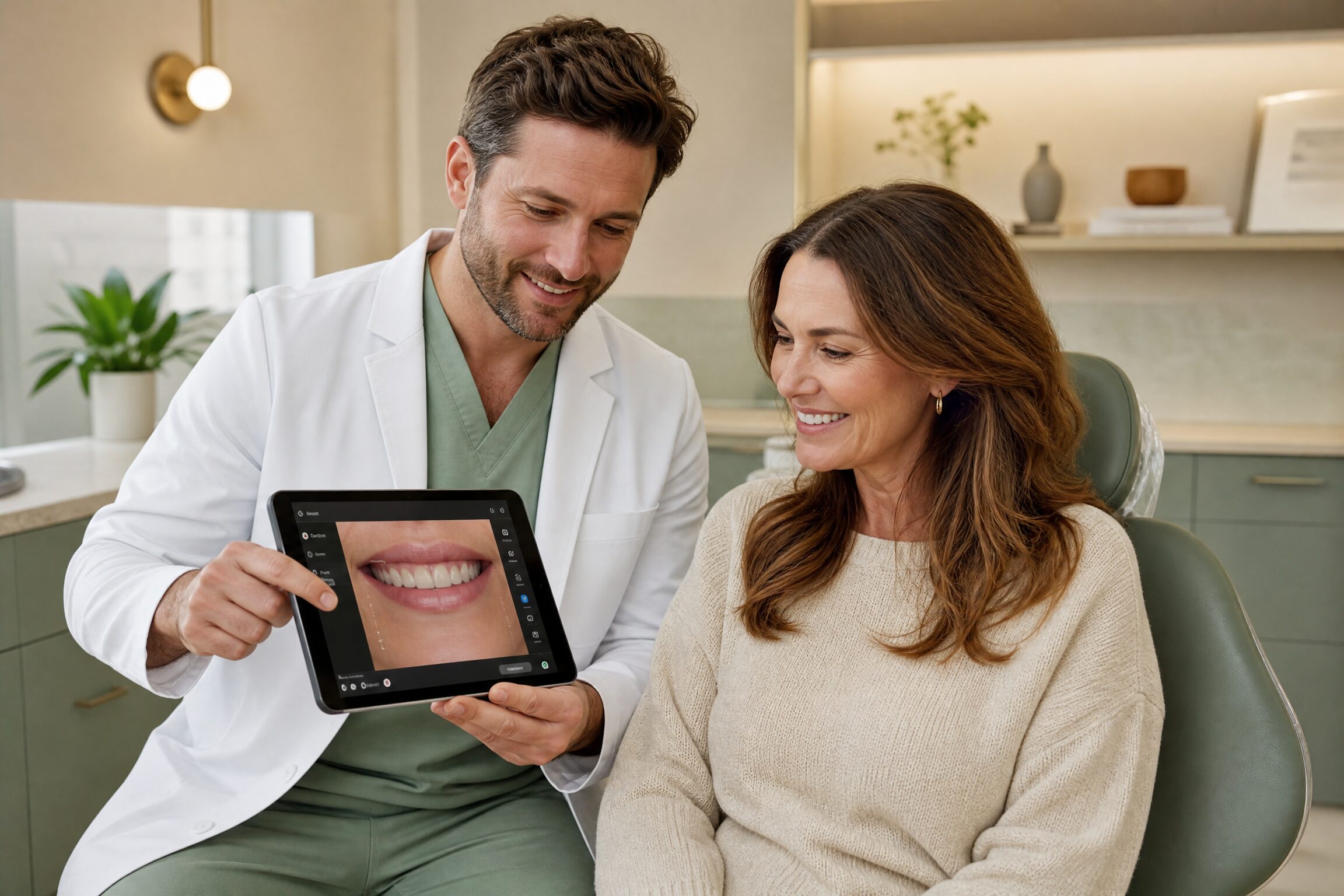 Dentist reviewing complex smile rehabilitation treatment plan with patient at Carmel Family Dental