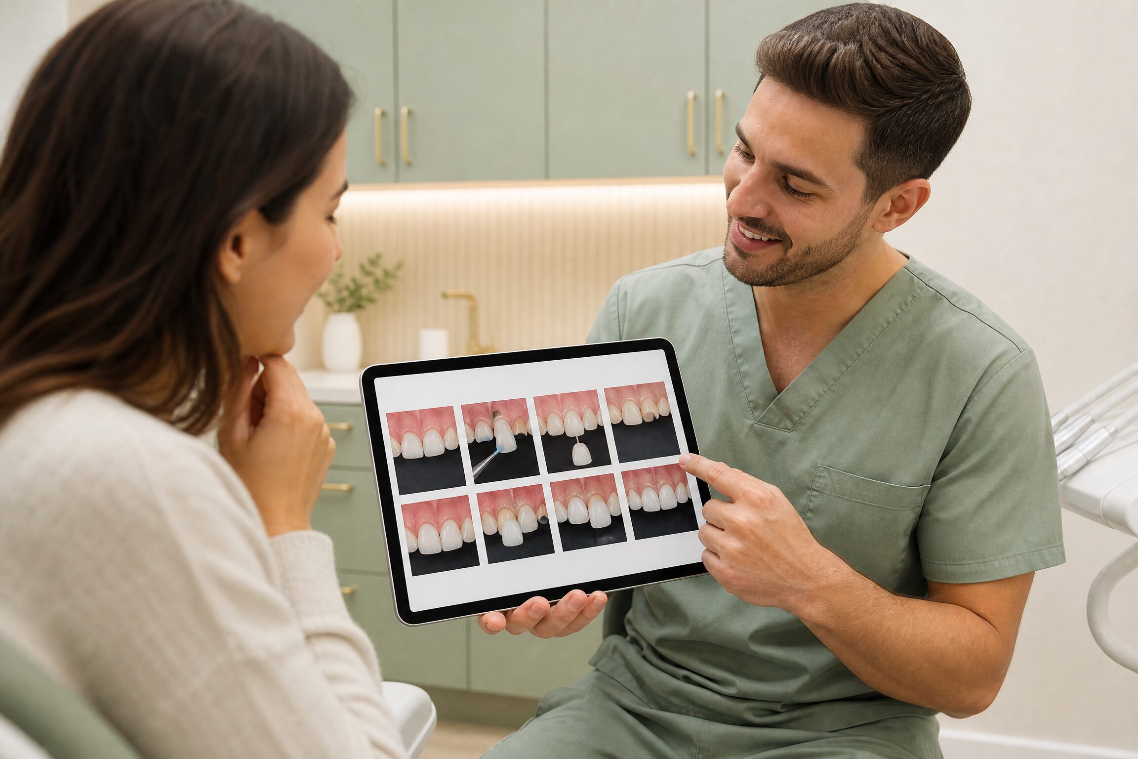 Dentist placing custom veneers at Carmel Family Dental in Indianapolis