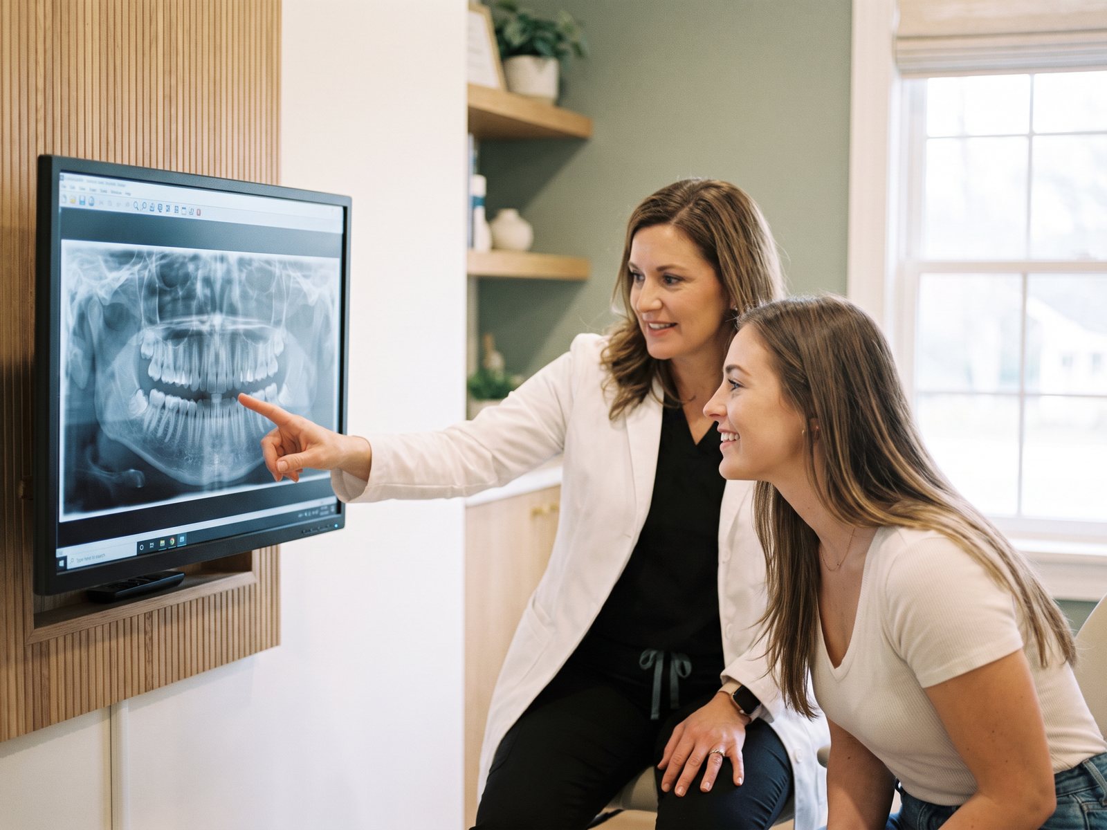Dentist reviewing wisdom teeth treatment options with an adult patient