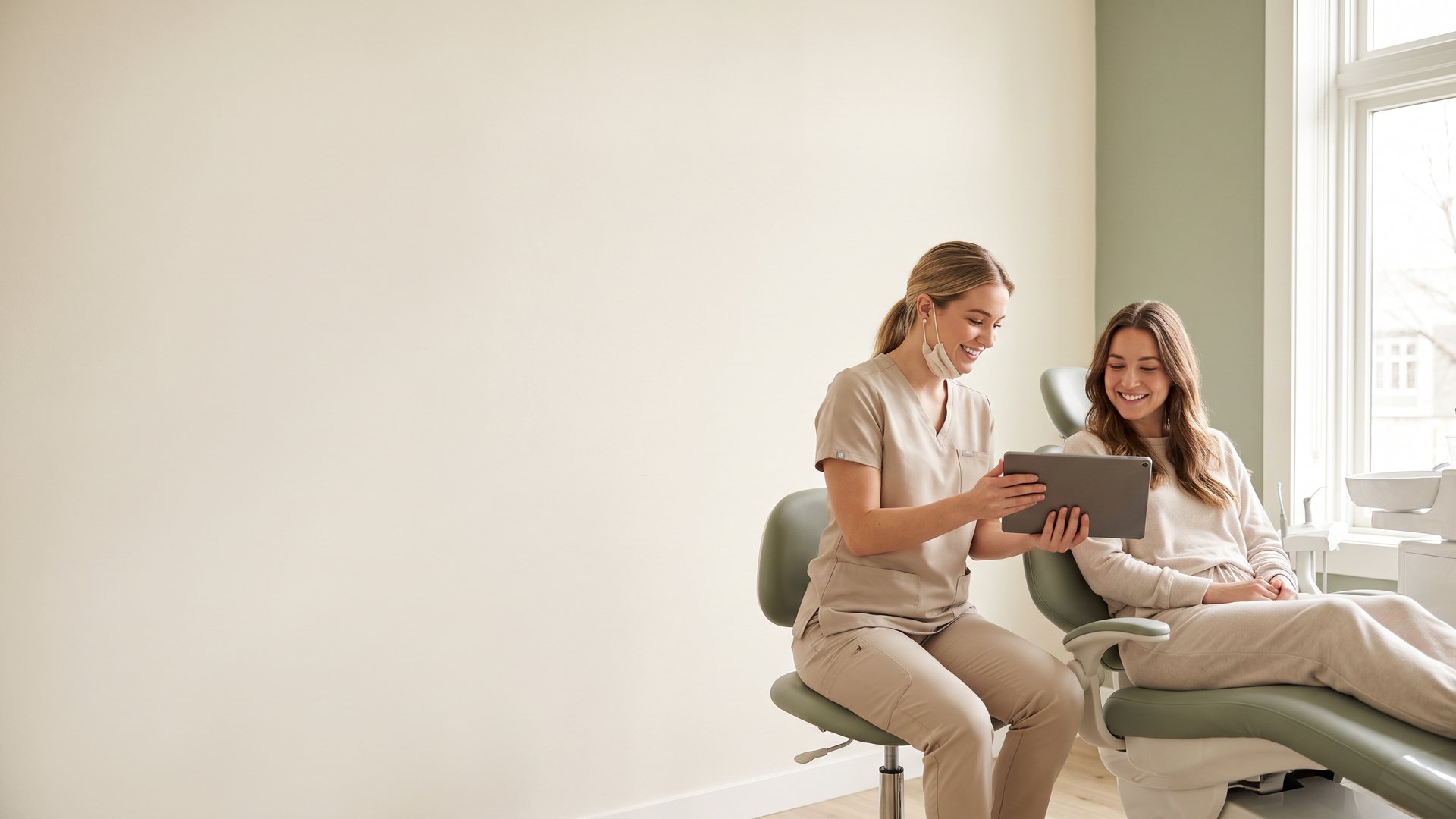 Dentist discussing wisdom teeth care with an adult patient in a calm consultation room