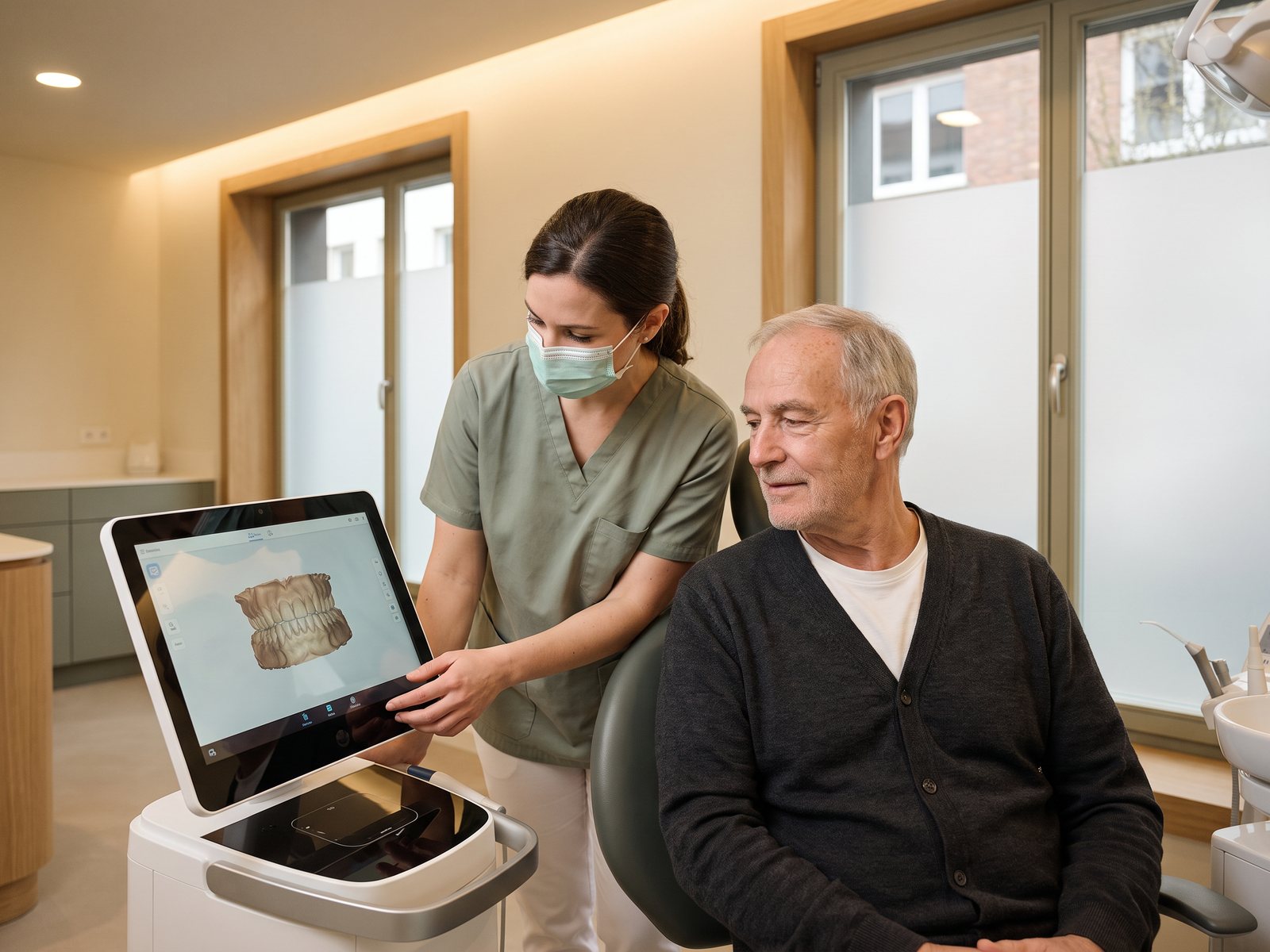 Dentist reviewing digital dental imaging during a wisdom teeth assessment