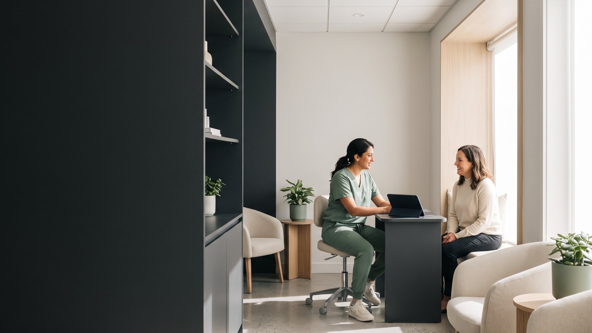 Dentist discussing a crown restoration plan with an adult patient